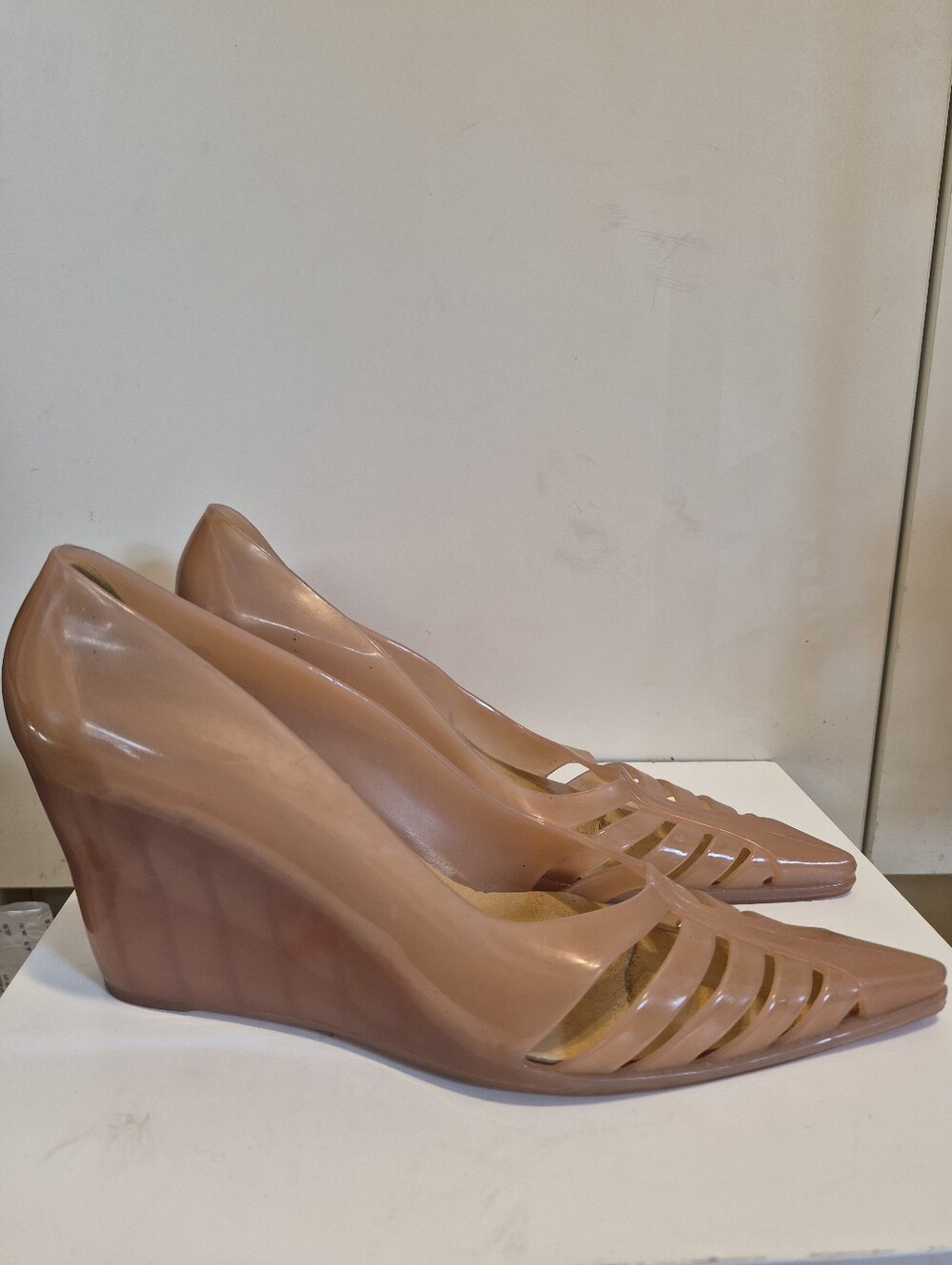 Ltd.Ed. MELISSA x ALEXANDRE HERCHCOVITCH Nude Plastic Wedge Heels Sz.38/US 7